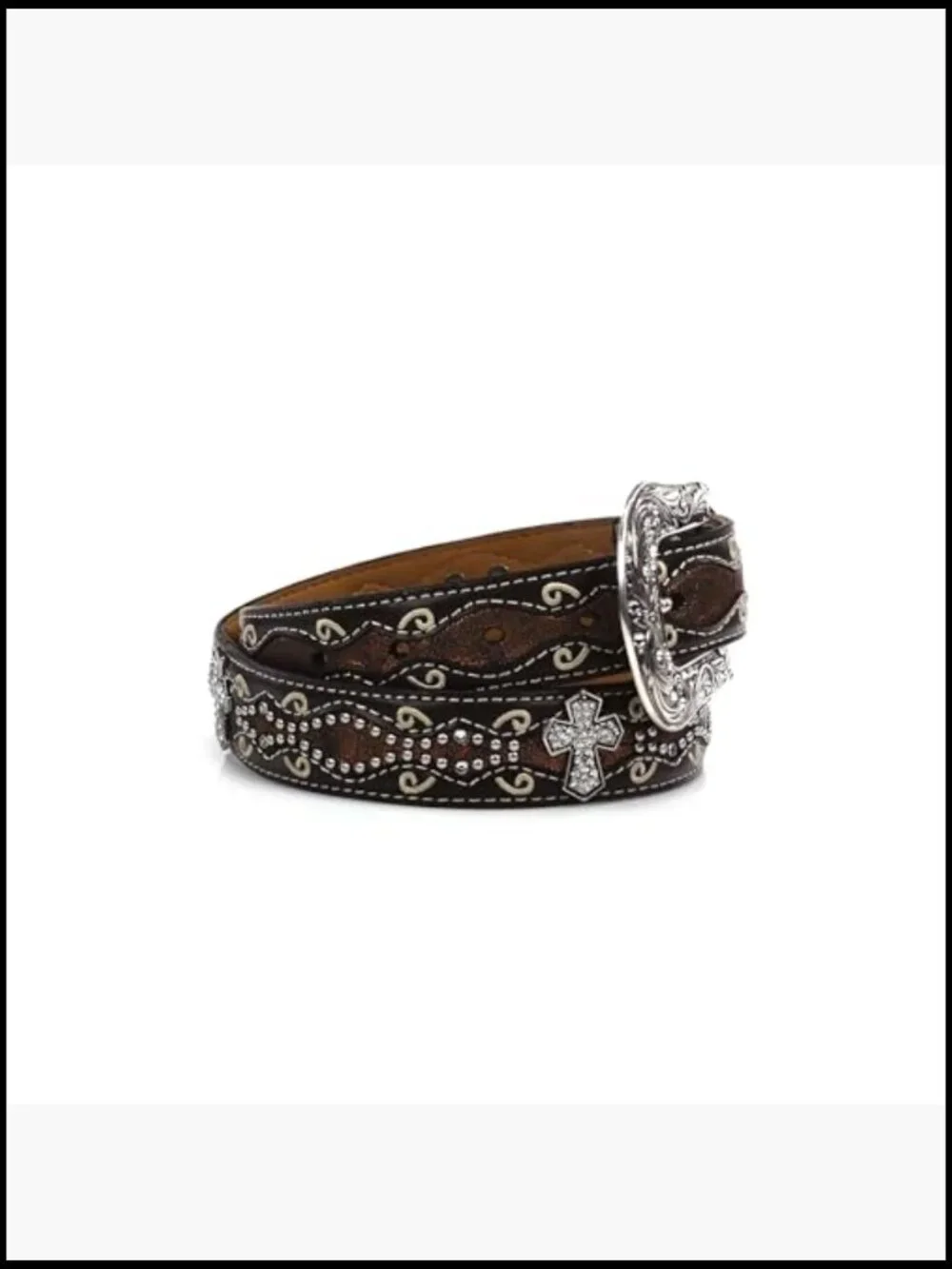 Scalloped Croc Print Belt with Rhinestone Conchos
